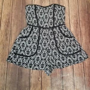Xhilaration Womens Romper Black White S Strapless Pockets